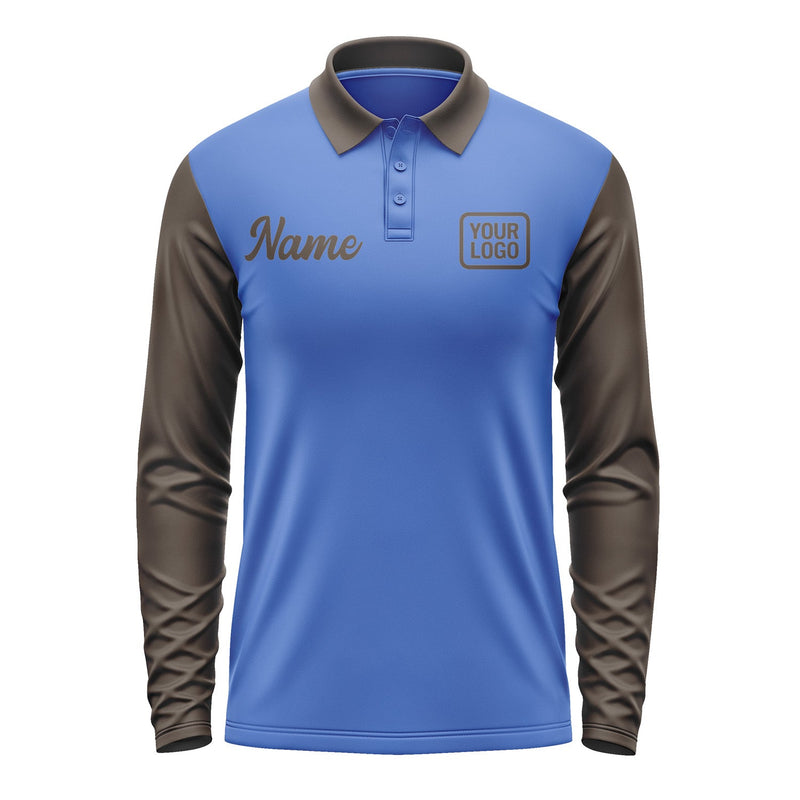 Custom Sky Blue Brown Long Sleeve Polo Shirt Pl090101B101