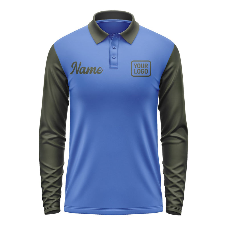 Custom Sky Blue Olive Long Sleeve Polo Shirt Pl090202B102