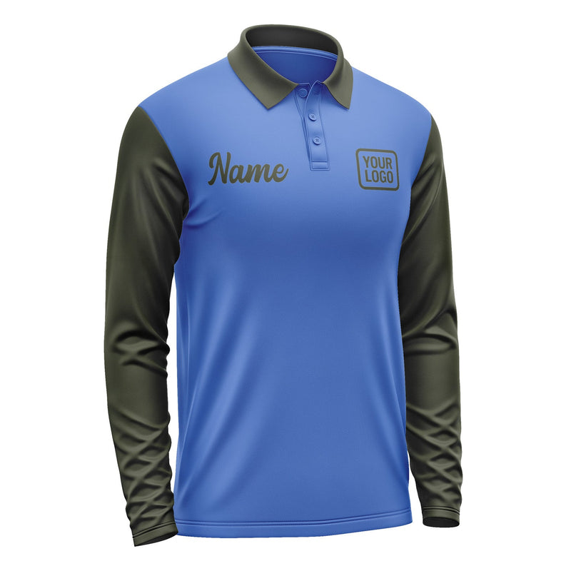 Custom Sky Blue Olive Long Sleeve Polo Shirt Pl090202B102