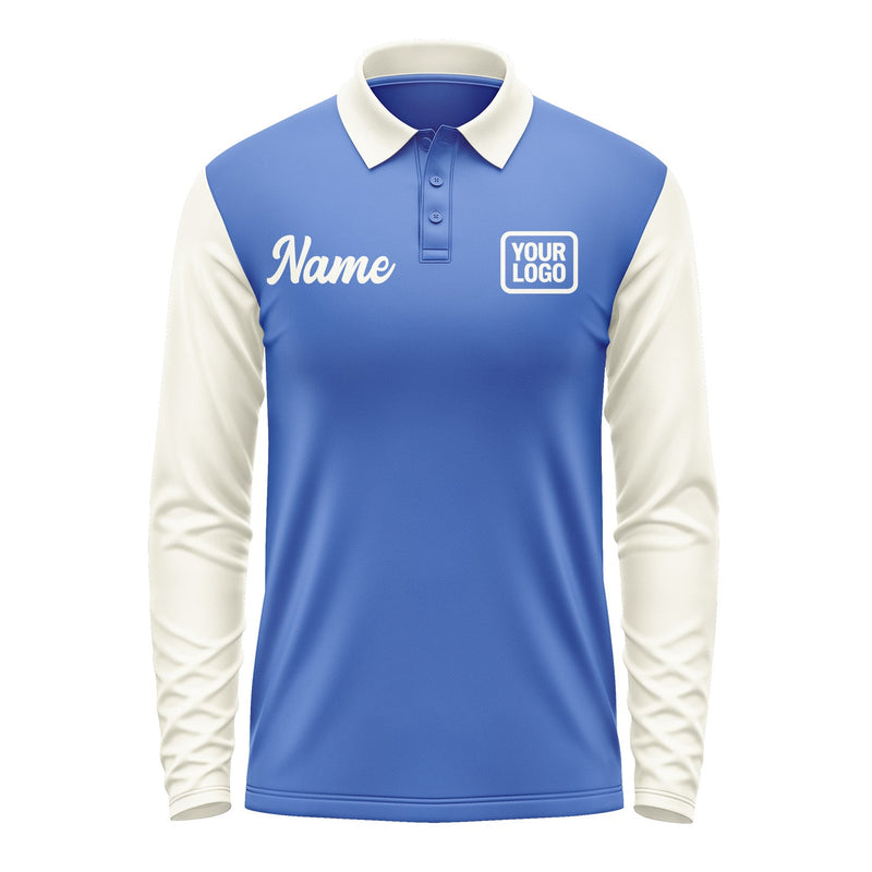 Custom Sky Blue Cream Long Sleeve Polo Shirt Pl090303B103