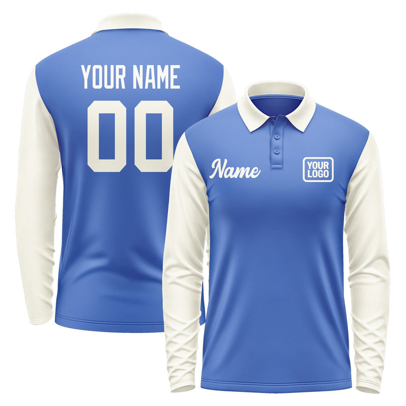 Custom Sky Blue Cream Long Sleeve Polo Shirt Pl090303B103