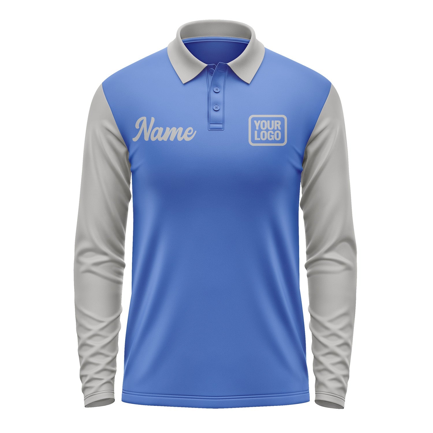 Custom Sky Blue Gray Long Sleeve Polo Shirt Pl090404B104
