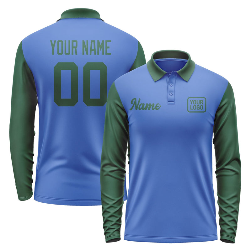 Custom Sky Blue Green Long Sleeve Polo Shirt Pl090505B105