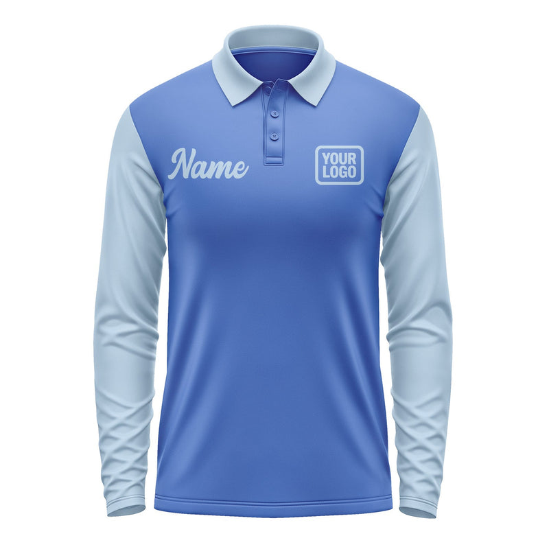 Custom Sky Blue Light Blue Long Sleeve Polo Shirt Pl090808B108