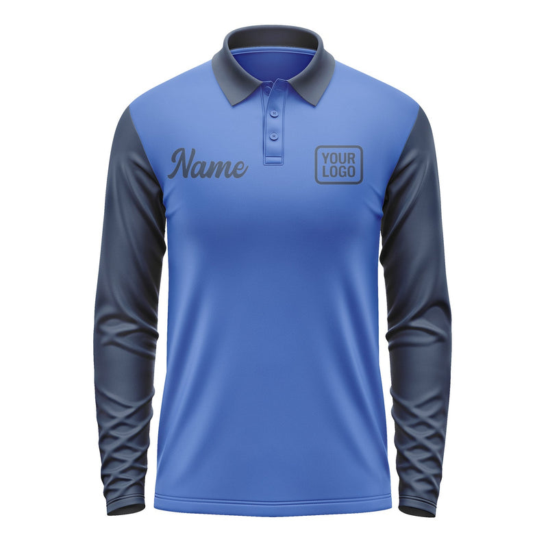 Custom Sky Blue Blue Long Sleeve Polo Shirt Pl091010B110
