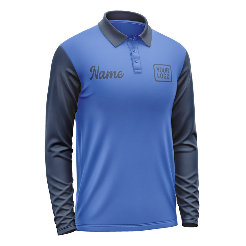 Custom Sky Blue Blue Long Sleeve Polo Shirt Pl091010B110