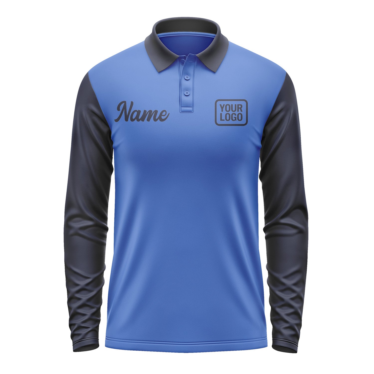 Custom Sky Blue Navy Long Sleeve Polo Shirt Pl091111B111