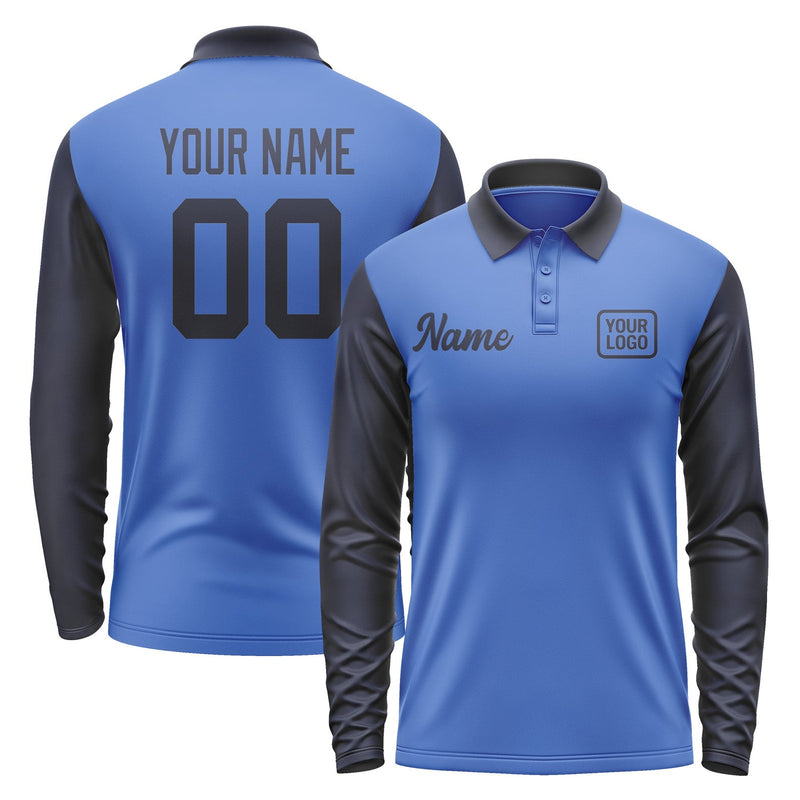 Custom Sky Blue Navy Long Sleeve Polo Shirt Pl091111B111