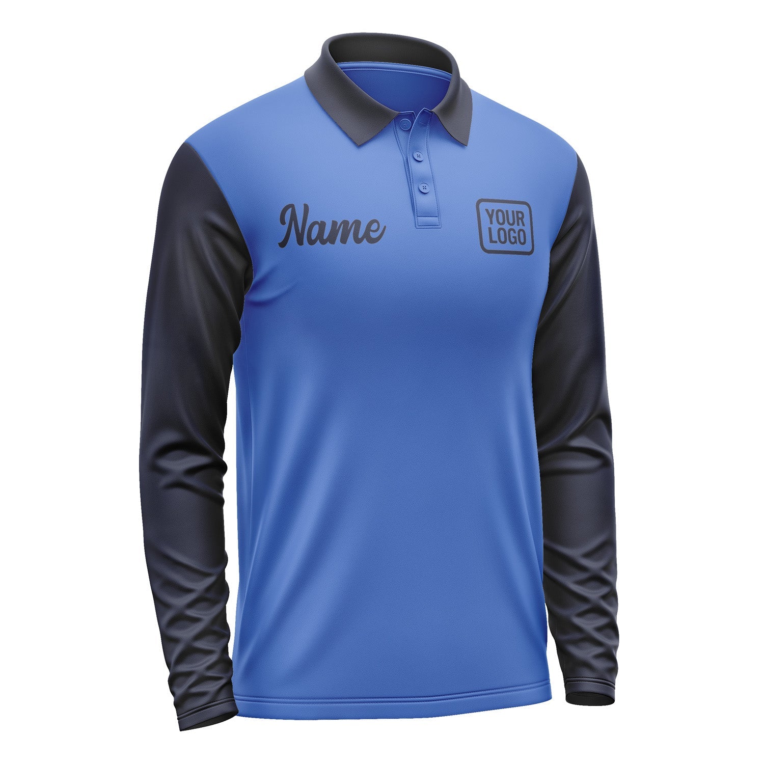 Custom Sky Blue Navy Long Sleeve Polo Shirt Pl091111B111