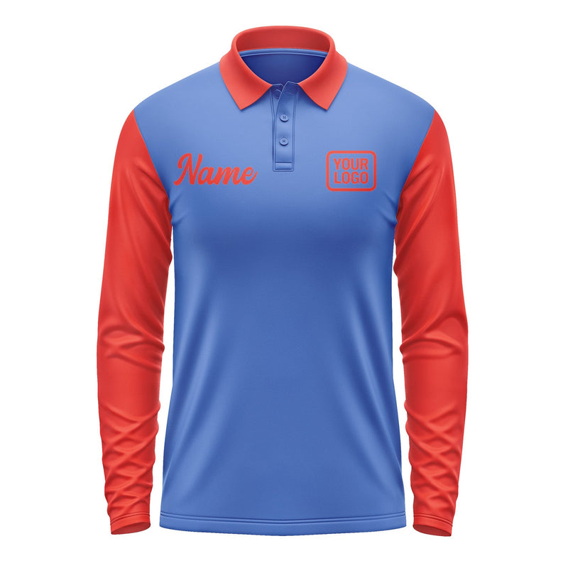 Custom Sky Blue Orange Red Long Sleeve Polo Shirt Pl091212B112