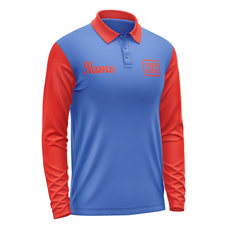 Custom Sky Blue Orange Red Long Sleeve Polo Shirt Pl091212B112