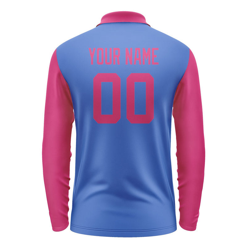 Custom Sky Blue Pink Long Sleeve Polo Shirt Pl091313B113