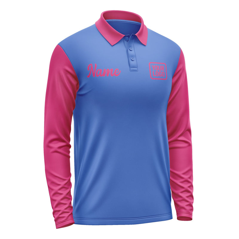 Custom Sky Blue Pink Long Sleeve Polo Shirt Pl091313B113