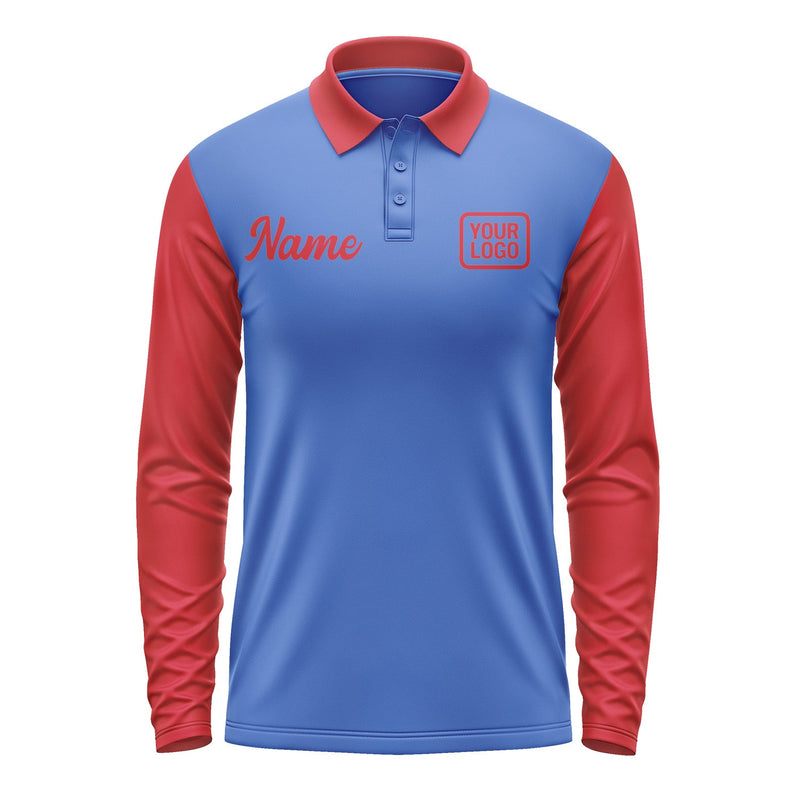 Custom Sky Blue Red Long Sleeve Polo Shirt Pl091414B114