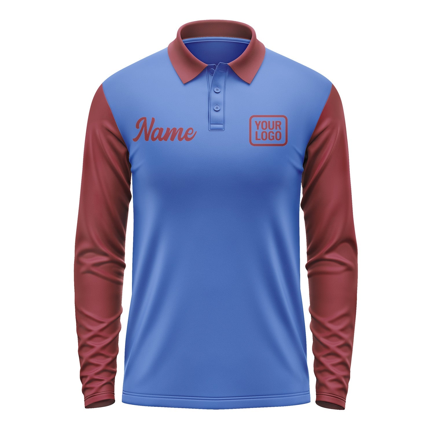 Custom Sky Blue Crimson Red Long Sleeve Polo Shirt Pl091515B115