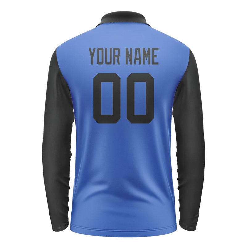 Custom Sky Blue Black Long Sleeve Polo Shirt Pl091717B117