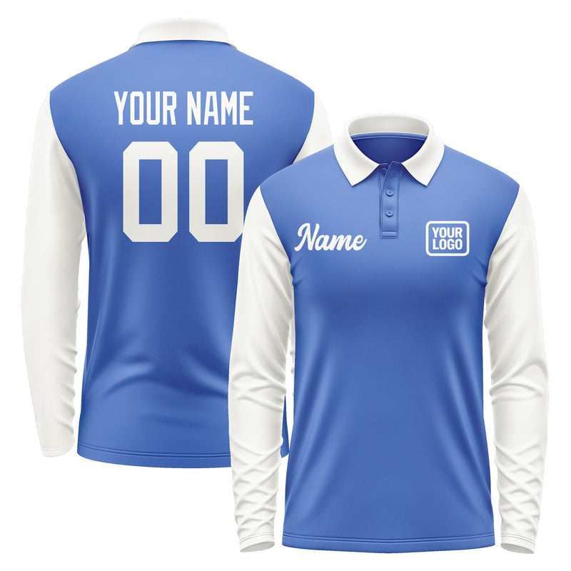 Custom Sky Blue White Long Sleeve Polo Shirt Pl091818B118