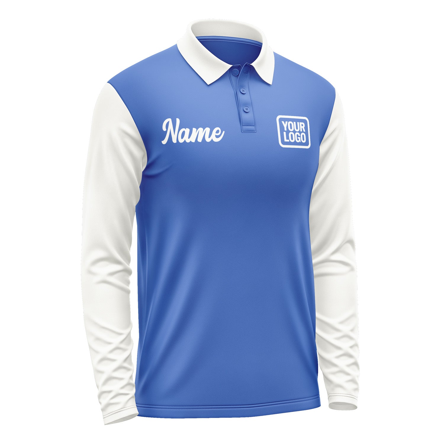 Custom Sky Blue White Long Sleeve Polo Shirt Pl091818B118