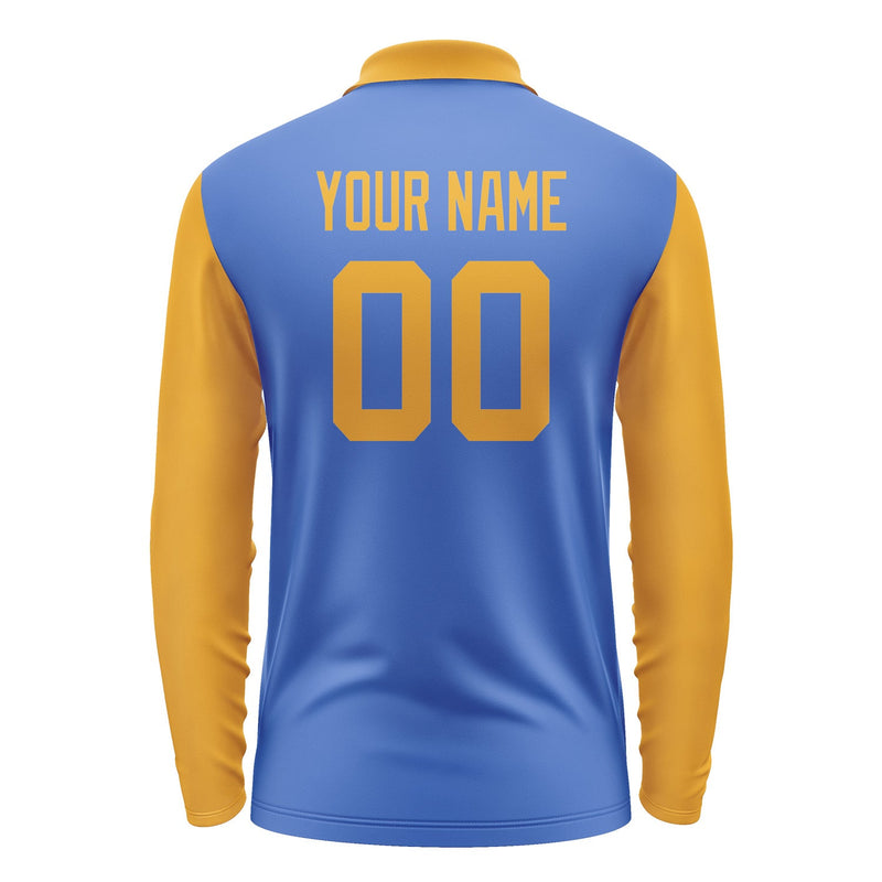 Custom Sky Blue Yellow Long Sleeve Polo Shirt Pl091919B119
