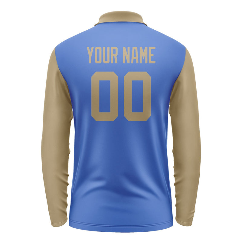 Custom Sky Blue Light Khaki Long Sleeve Polo Shirt Pl092525B125