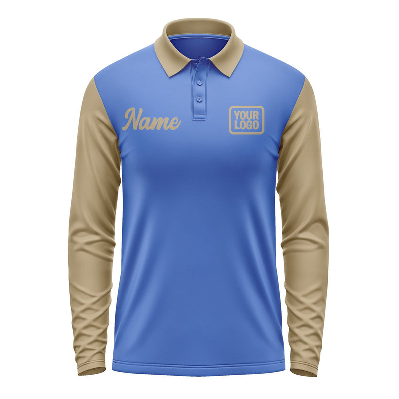 Custom Sky Blue Light Khaki Long Sleeve Polo Shirt Pl092525B125