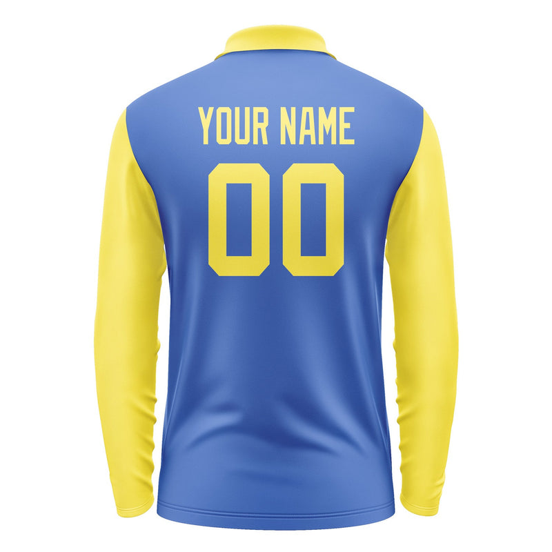 Custom Sky Blue Light Yellow Long Sleeve Polo Shirt Pl092626B126
