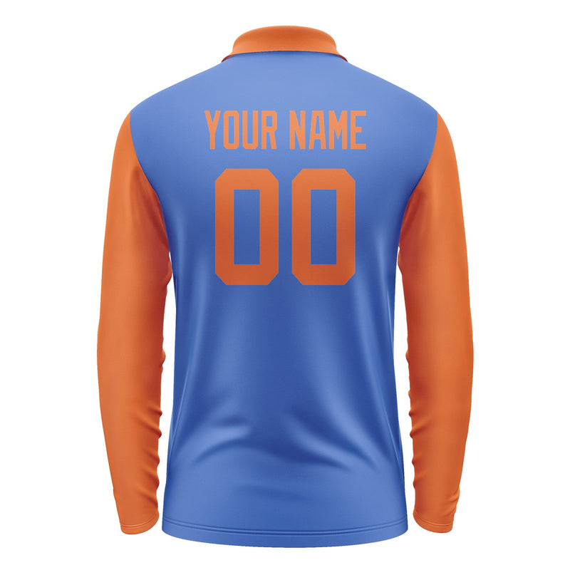 Custom Sky Blue Orange Long Sleeve Polo Shirt Pl092828B128