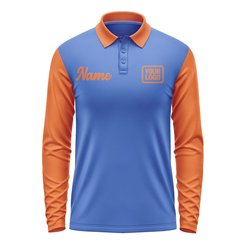 Custom Sky Blue Orange Long Sleeve Polo Shirt Pl092828B128