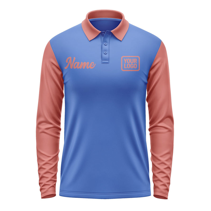 Custom Sky Blue Copper Rose Long Sleeve Polo Shirt Pl092929B129