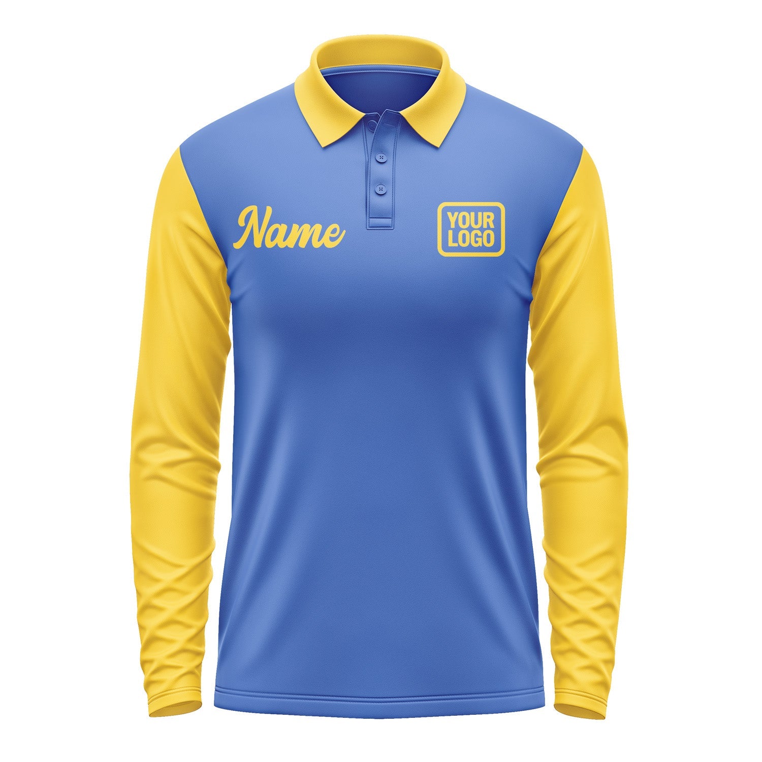 Custom Sky Blue Gold Long Sleeve Polo Shirt Pl093030B130