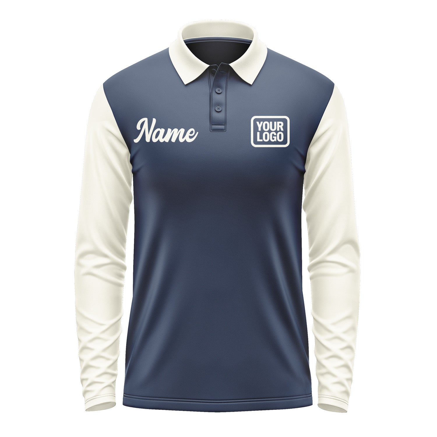 Custom Blue Cream Long Sleeve Polo Shirt Pl100303B103