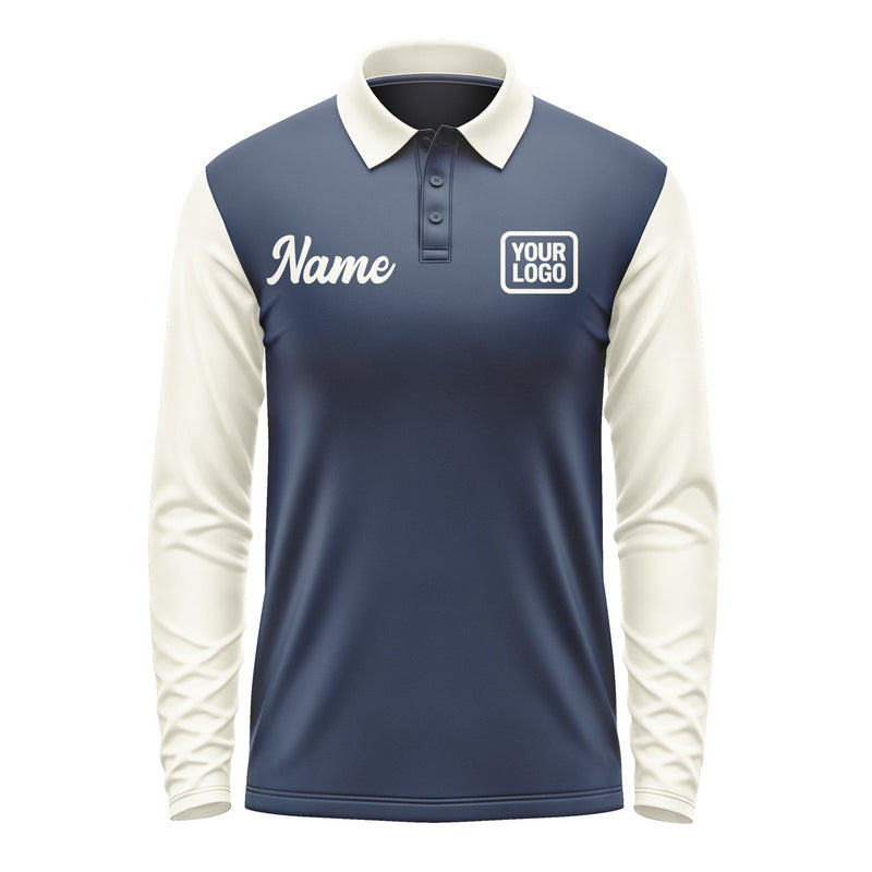 Custom Blue Cream Long Sleeve Polo Shirt Pl100303B103