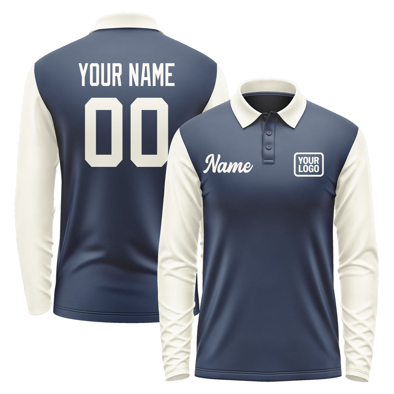 Custom Blue Cream Long Sleeve Polo Shirt Pl100303B103