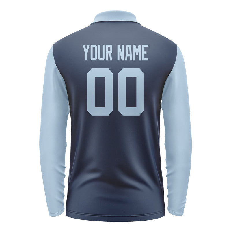 Custom Blue Light Blue Long Sleeve Polo Shirt Pl100808B108