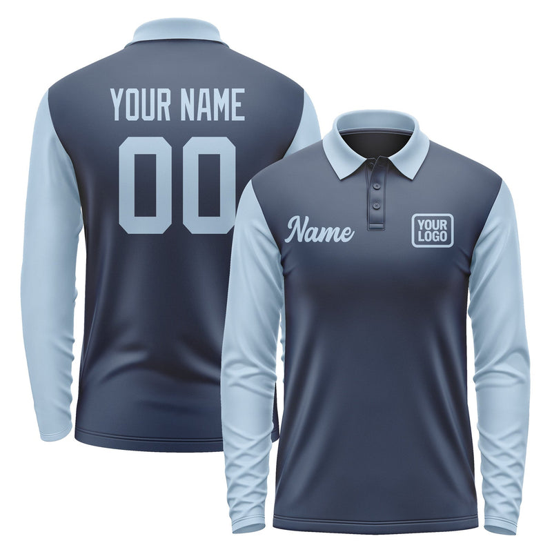 Custom Blue Light Blue Long Sleeve Polo Shirt Pl100808B108