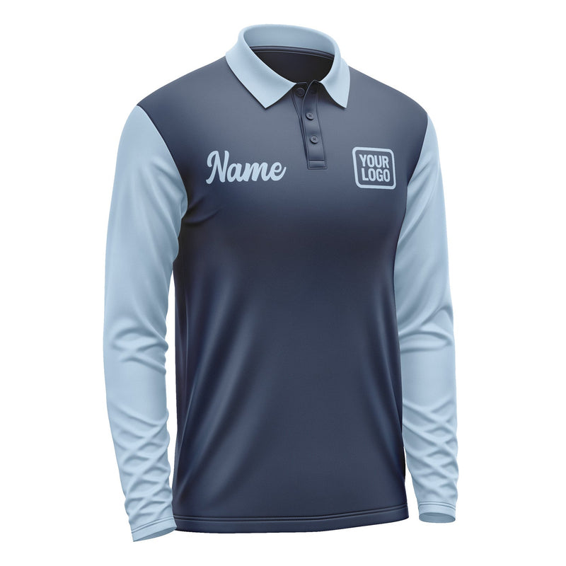 Custom Blue Light Blue Long Sleeve Polo Shirt Pl100808B108