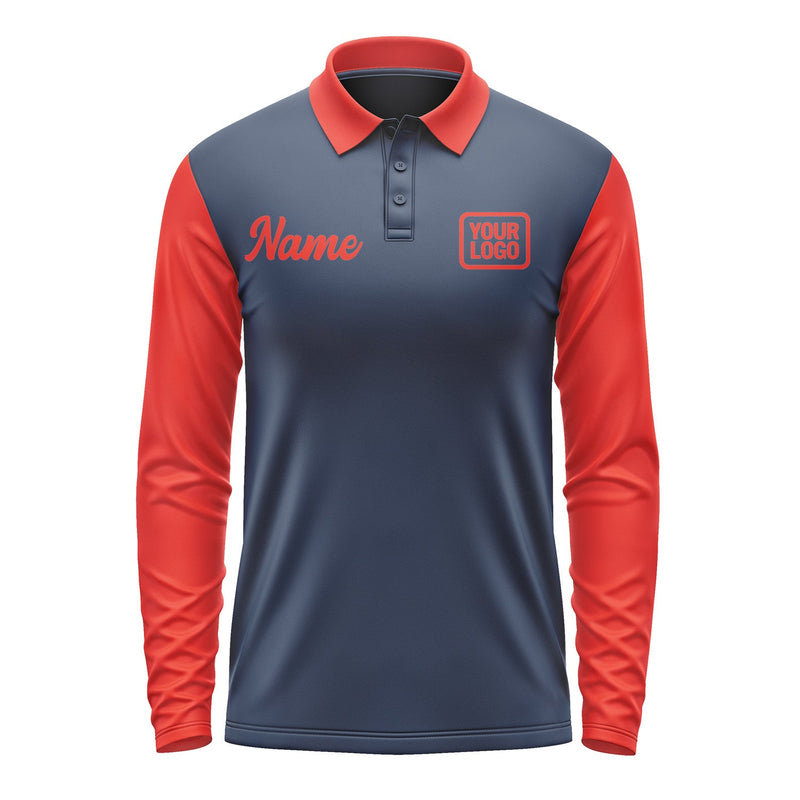Custom Blue Orange Red Long Sleeve Polo Shirt Pl101212B112