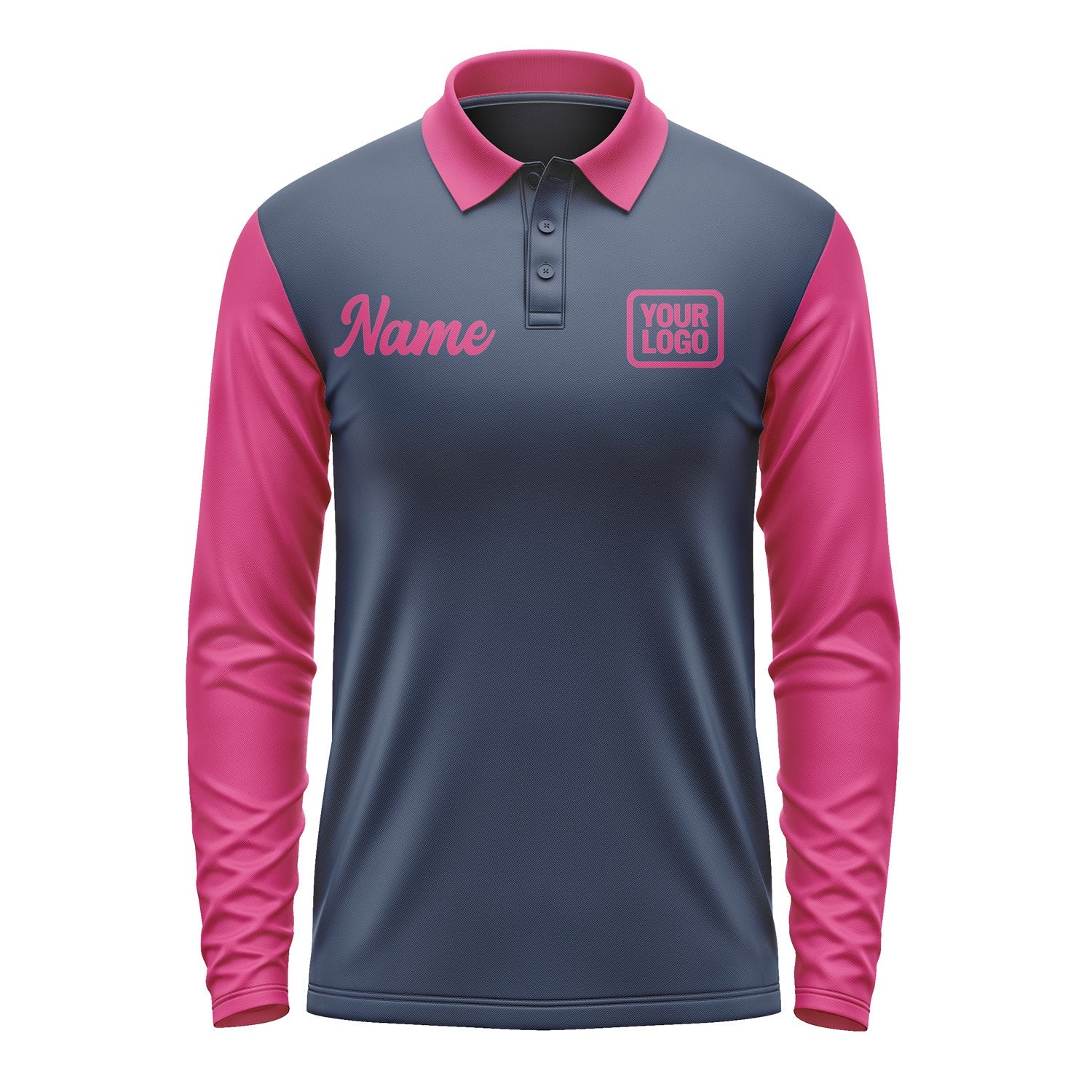 Custom Blue Pink Long Sleeve Polo Shirt Pl101313B113