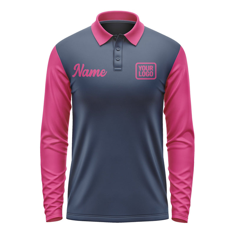 Custom Blue Pink Long Sleeve Polo Shirt Pl101313B113