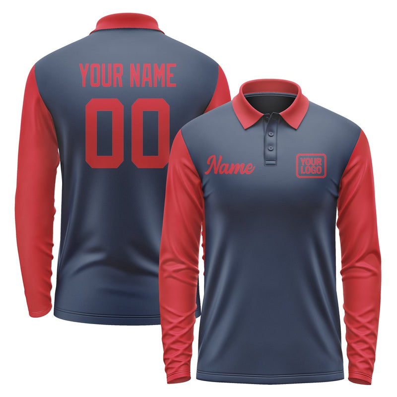 Custom Blue Red Long Sleeve Polo Shirt Pl101414B114