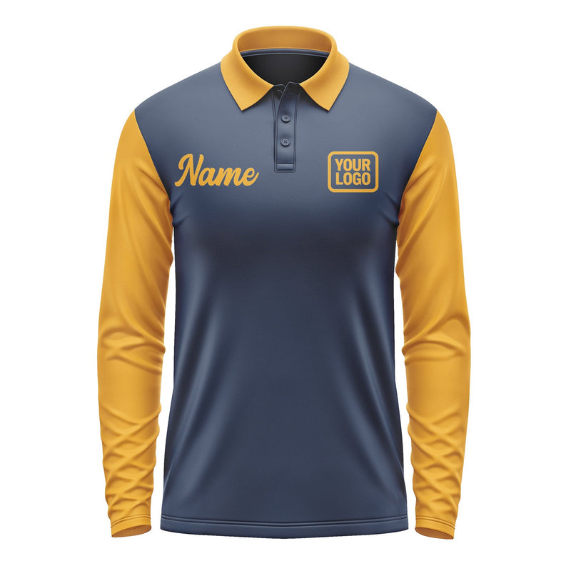 Custom Blue Yellow Long Sleeve Polo Shirt Pl101919B119