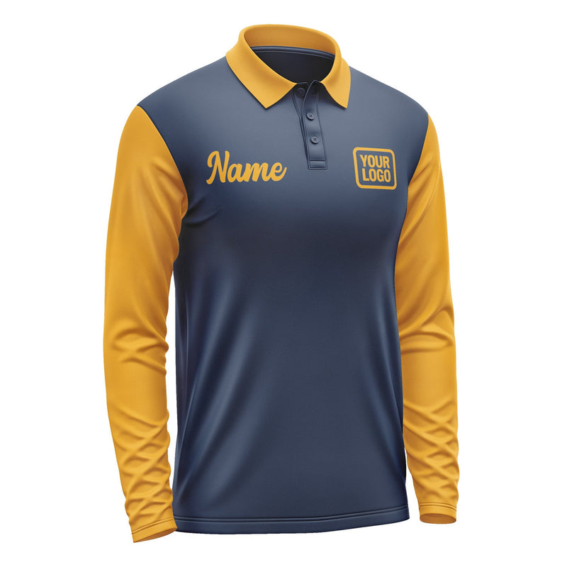 Custom Blue Yellow Long Sleeve Polo Shirt Pl101919B119