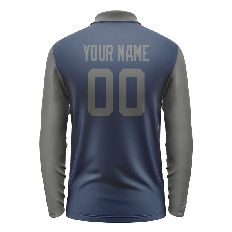 Custom Blue Dark Grey Long Sleeve Polo Shirt Pl102020B120