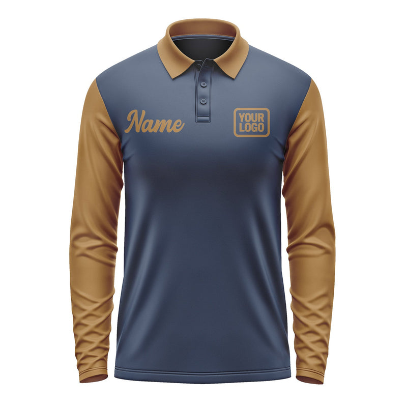 Custom Blue Khaki Long Sleeve Polo Shirt Pl102222B122