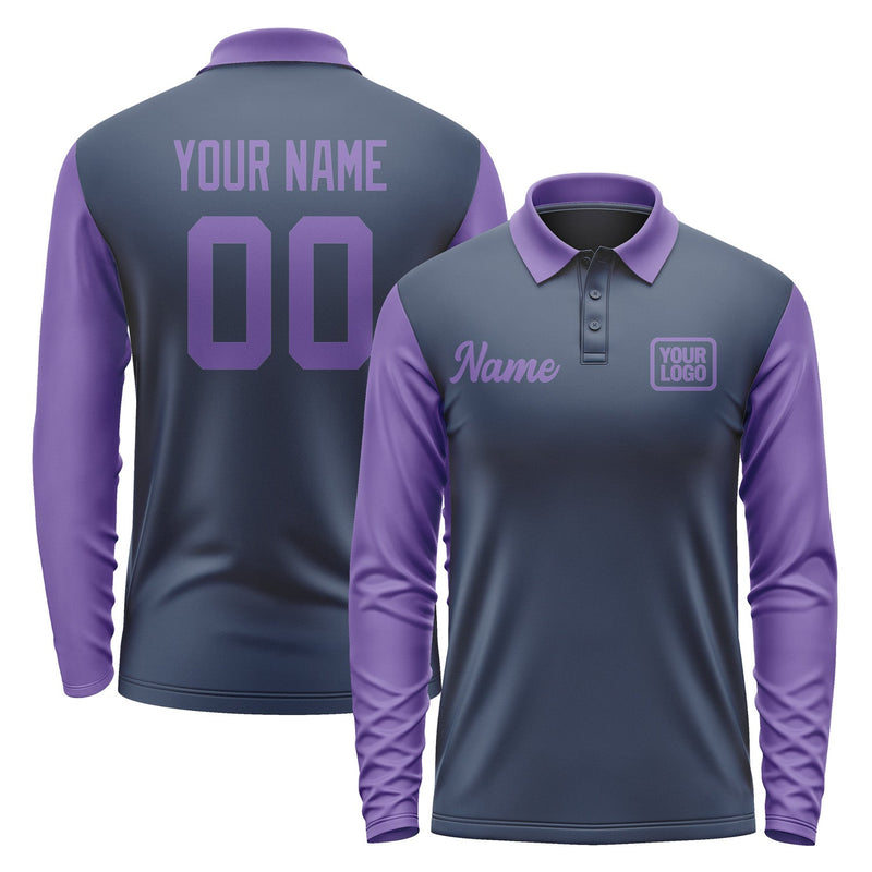 Custom Blue Light Purple Long Sleeve Polo Shirt Pl102323B123
