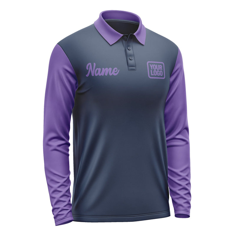 Custom Blue Light Purple Long Sleeve Polo Shirt Pl102323B123
