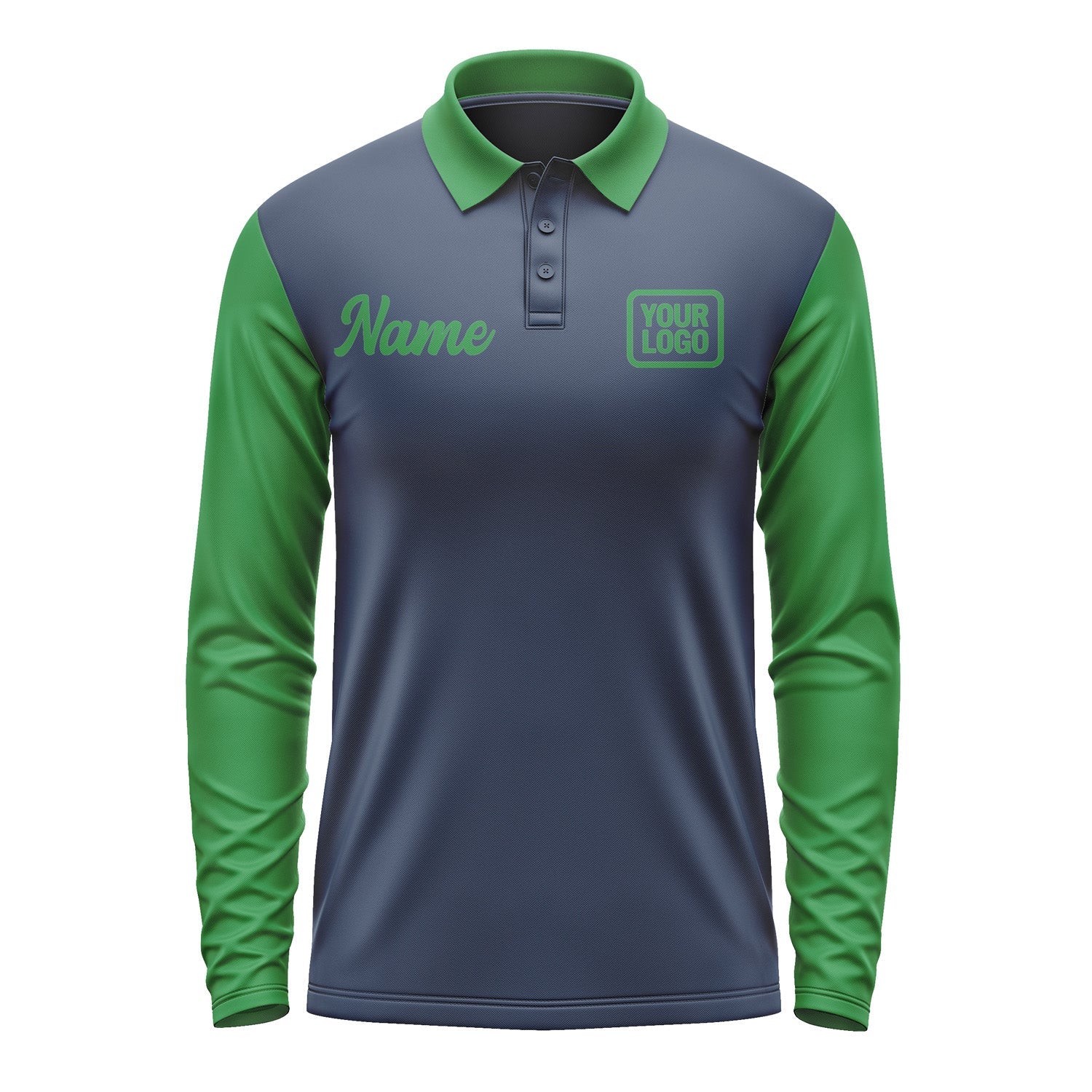 Custom Blue Emerald Green Long Sleeve Polo Shirt Pl102424B124