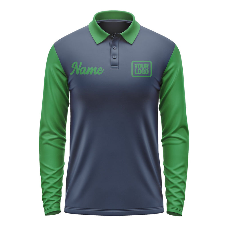 Custom Blue Emerald Green Long Sleeve Polo Shirt Pl102424B124