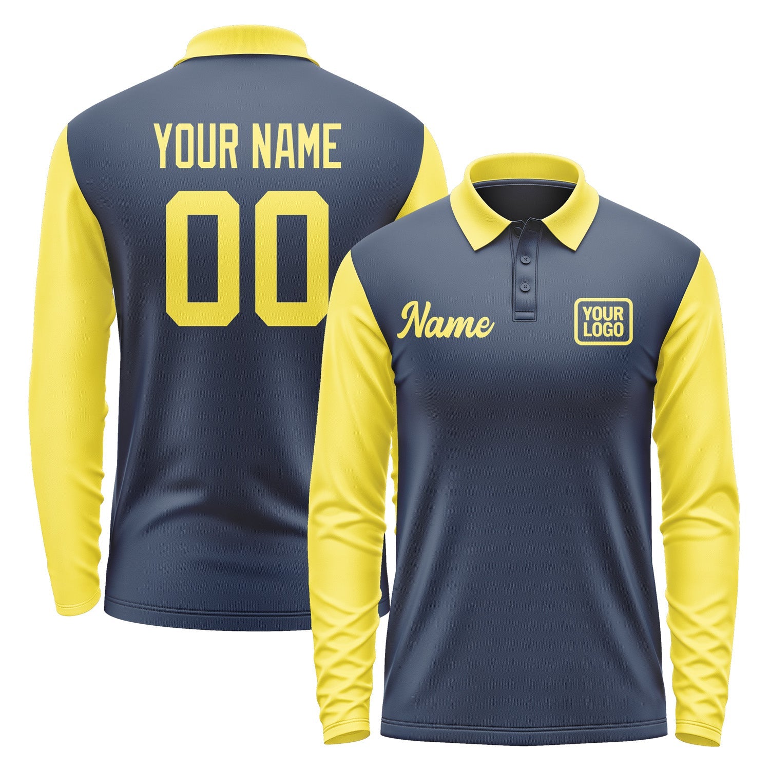 Custom Blue Light Yellow Long Sleeve Polo Shirt Pl102626B126