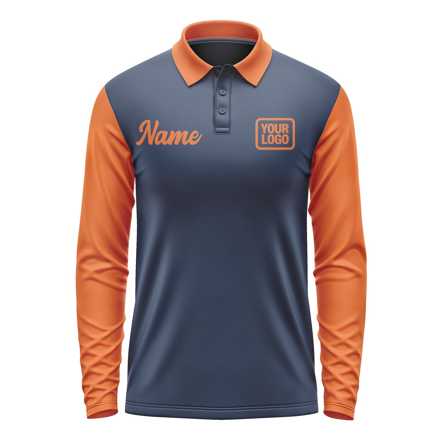 Custom Blue Orange Long Sleeve Polo Shirt Pl102828B128